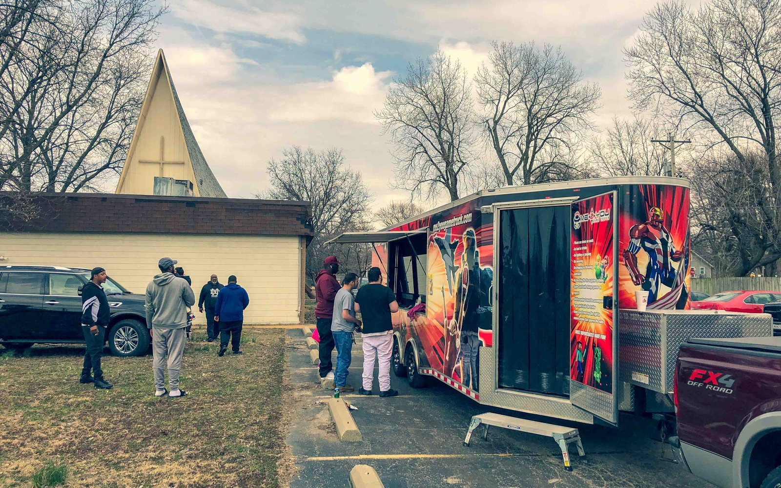 The Me 2 You game truck parked at a church