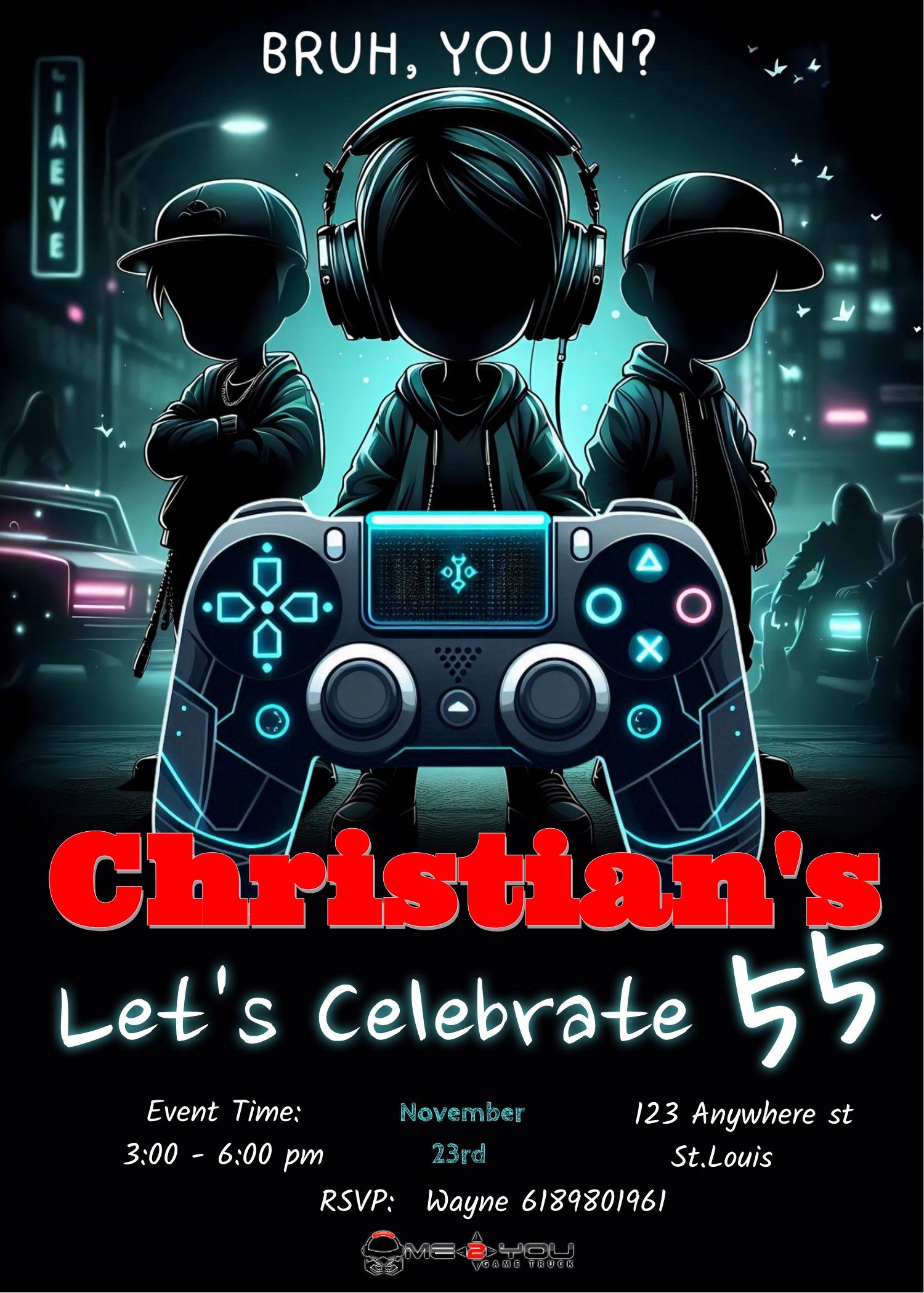 bruh-gamer birthday party invite design