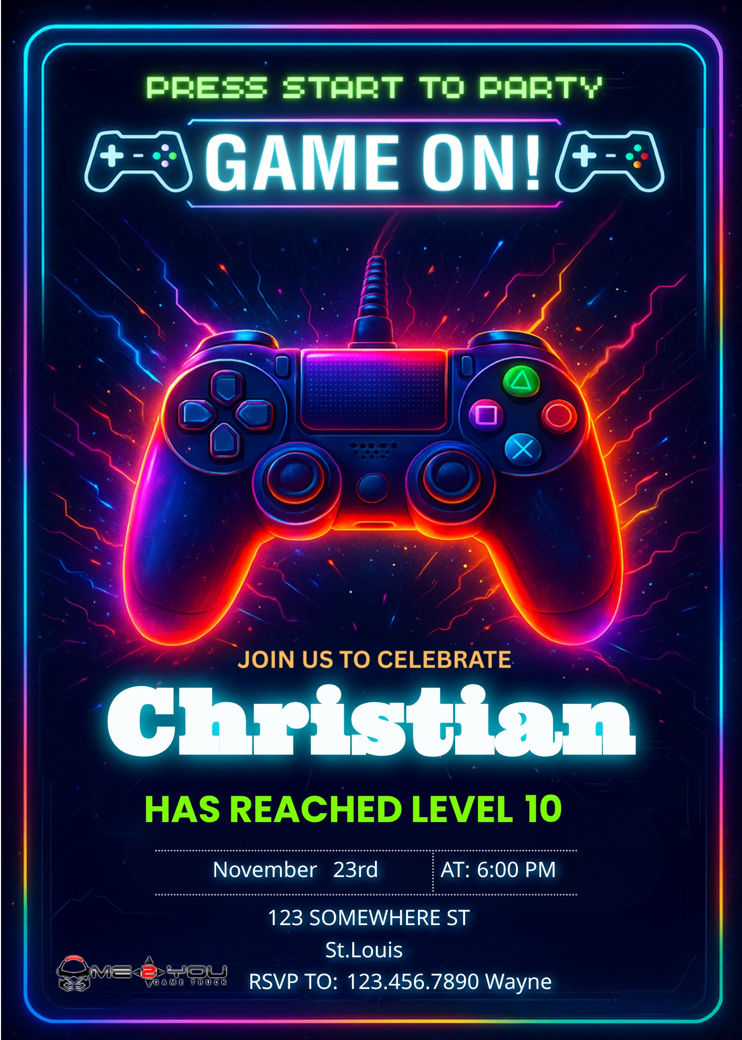 controller birthday party invite design