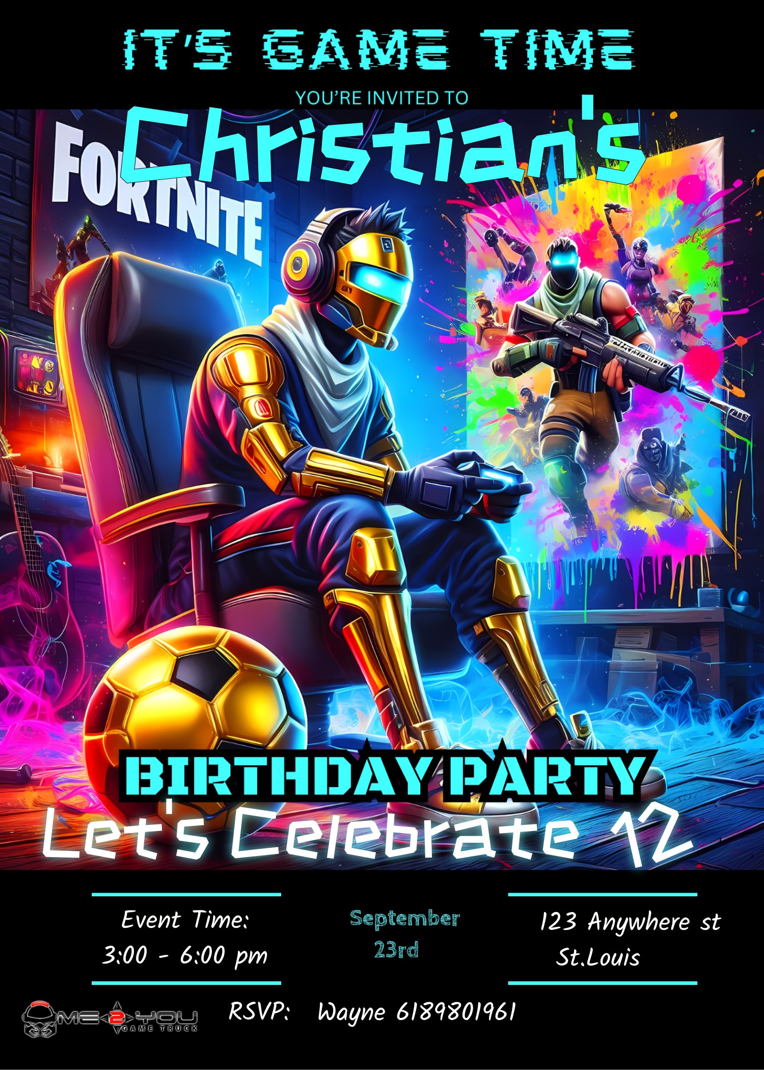 fortnite_gamer birthday party invite design