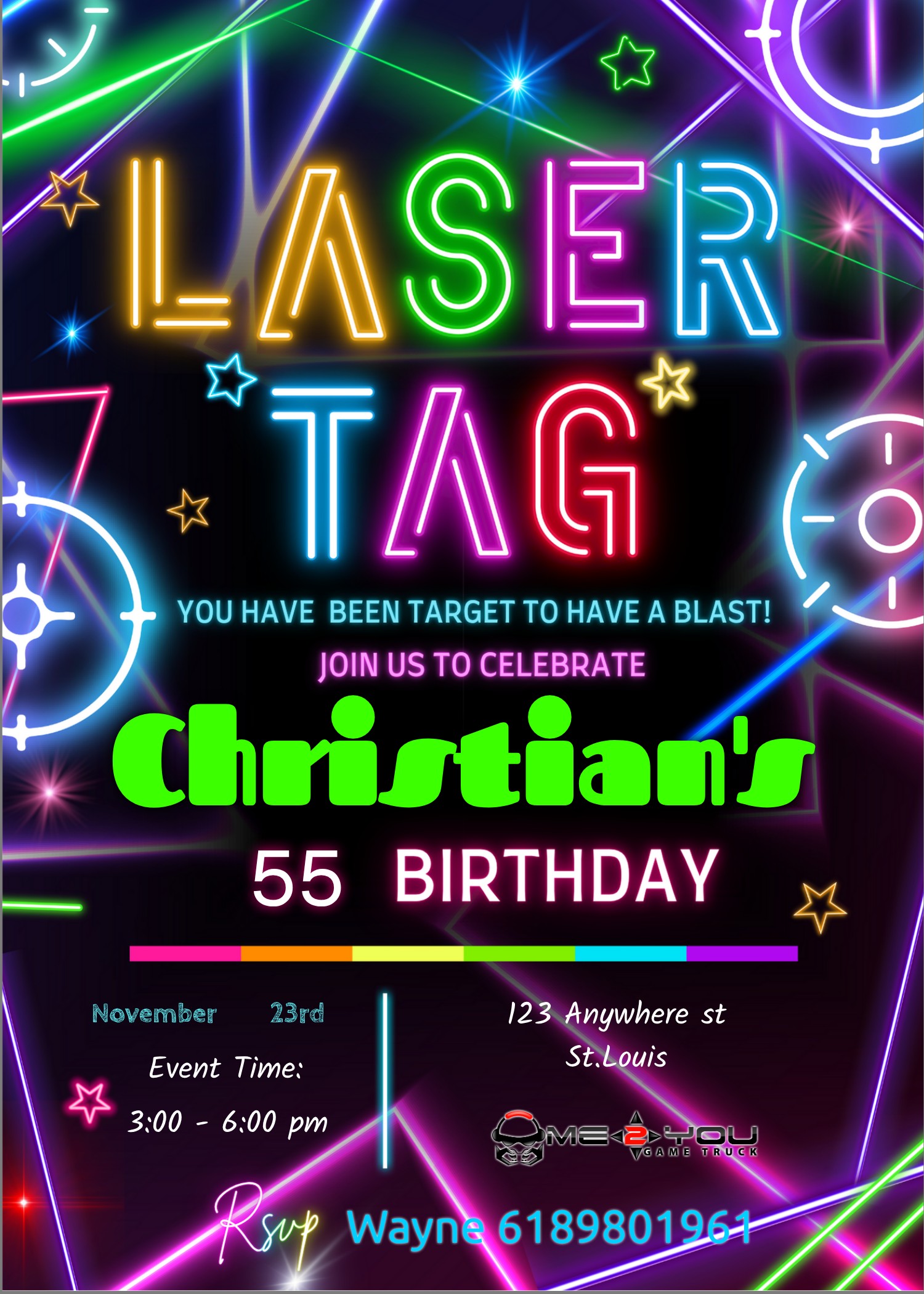 laser_beams birthday party invite design