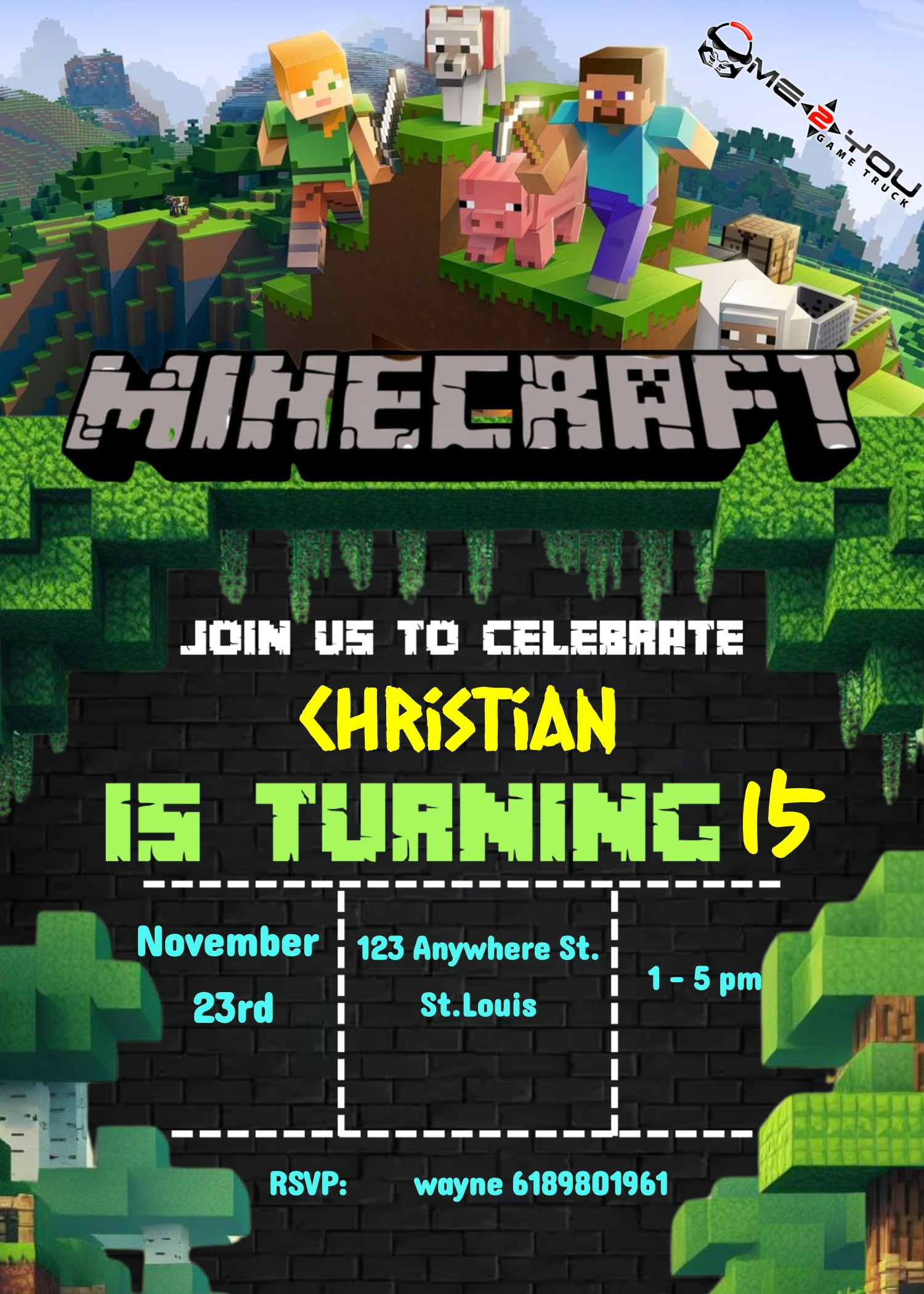 minecraft1 birthday party invite design