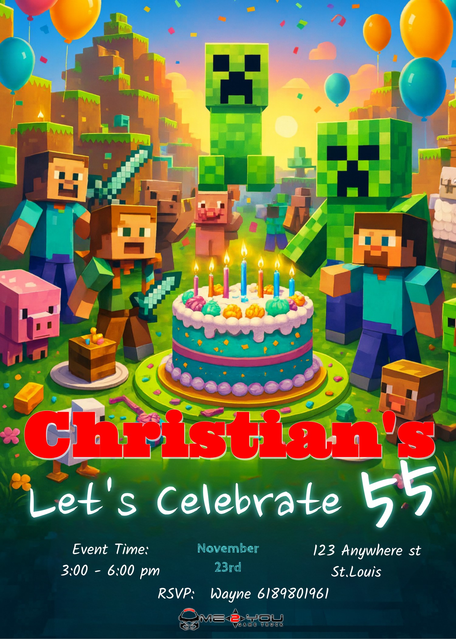 minecraft2 birthday party invite design