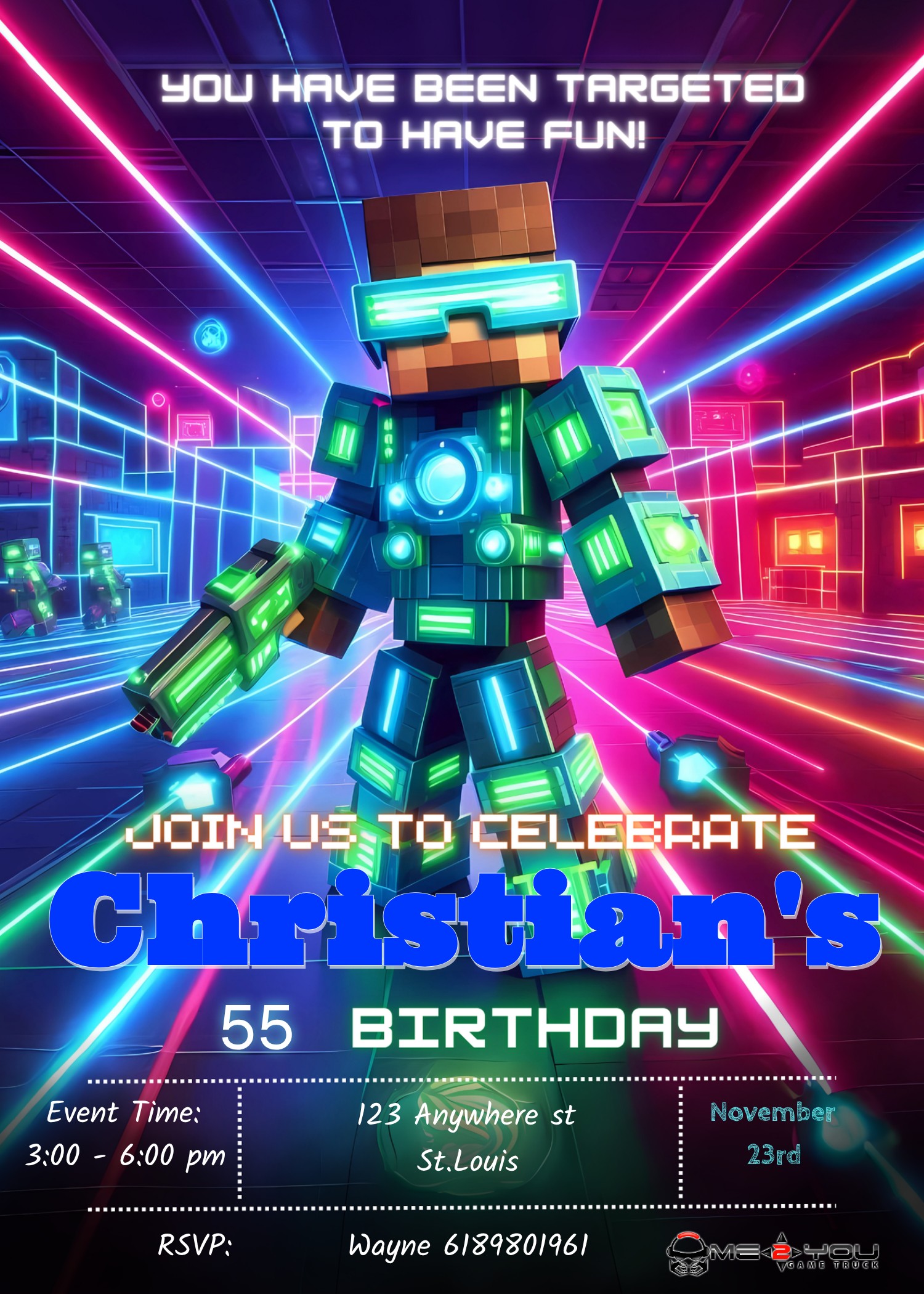 minecraft_laser birthday party invite design