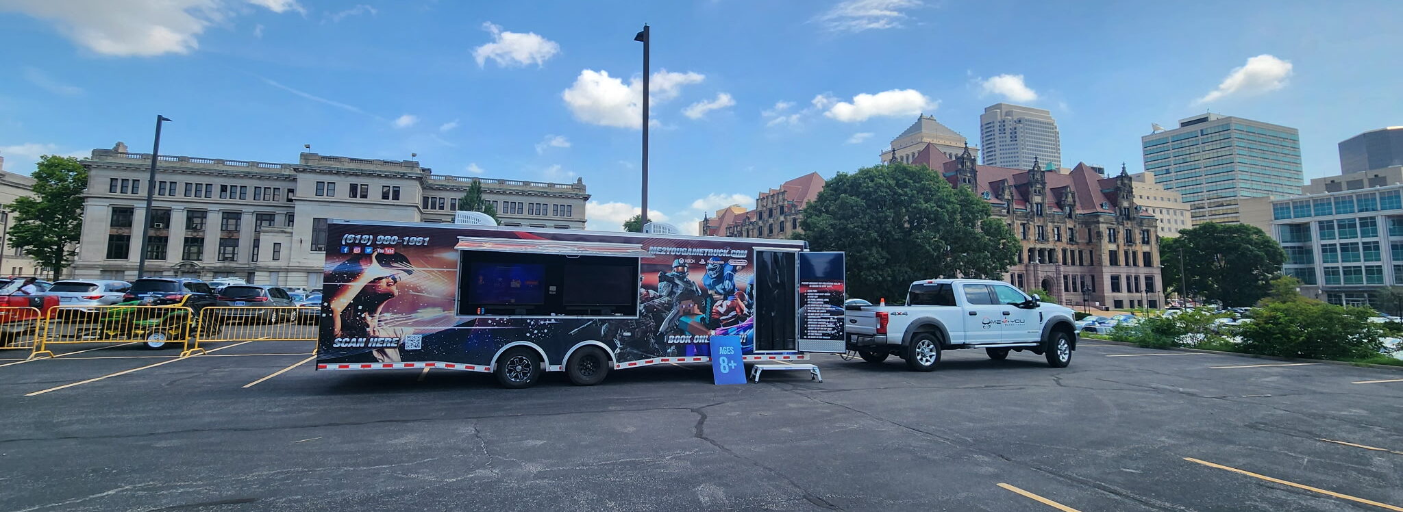 game truck with saint louis skyline in backgroud