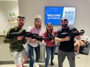 aults playing laser tag